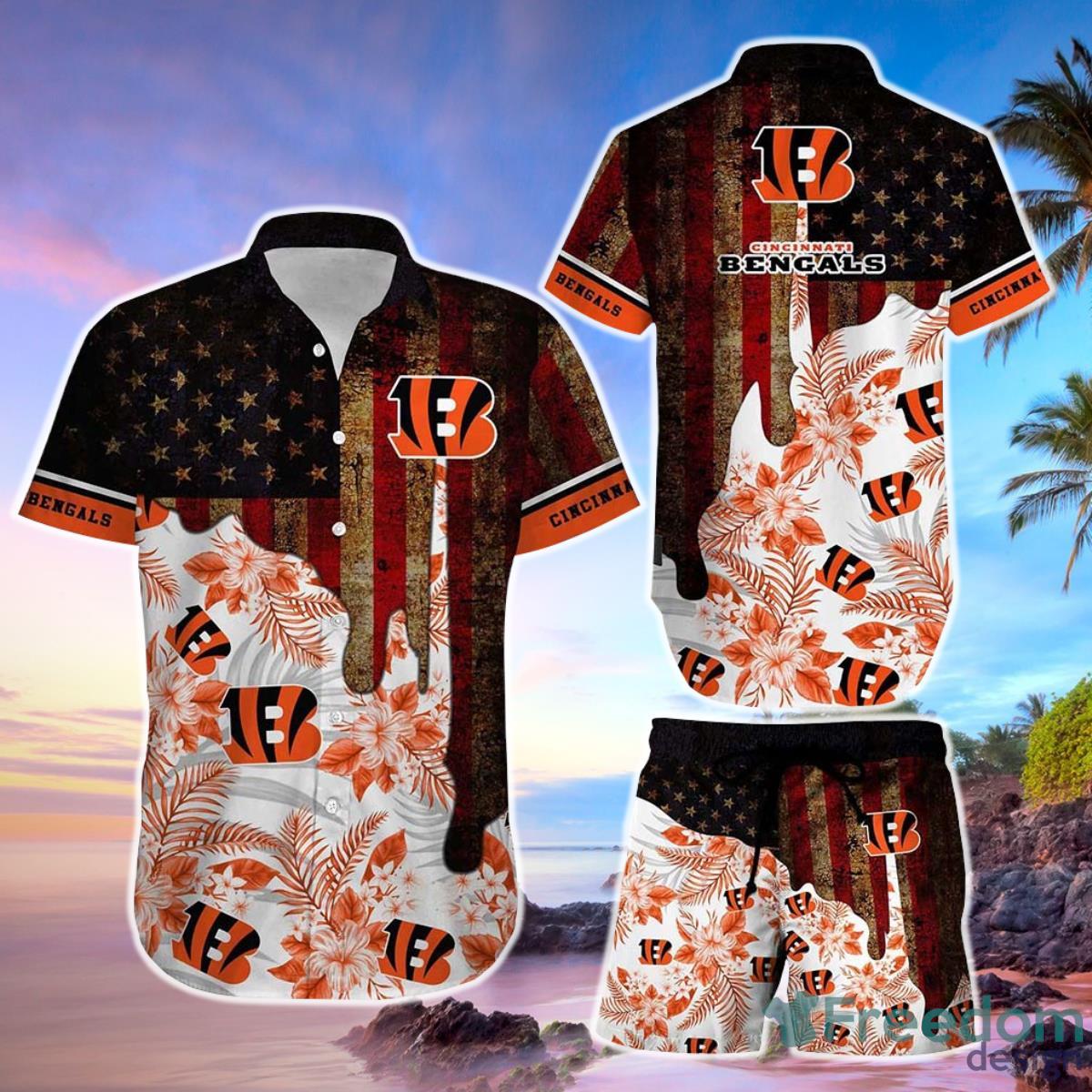 Cincinnati Bengals NFL Hawaiian Shirt And Short Summer Vintage US Flag Best Gift For Men Women Product Photo 1