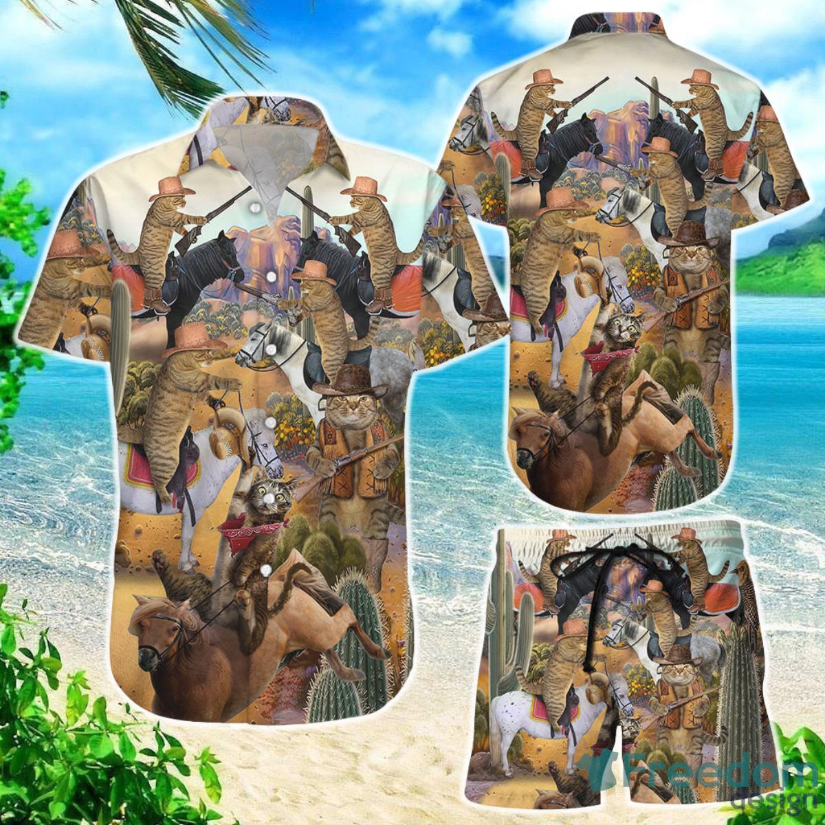 Cowboy Cat Shirt Cowboy Western Cat Unisex 3D Hawaiian Shirt Cat Themed Presents Product Photo 1