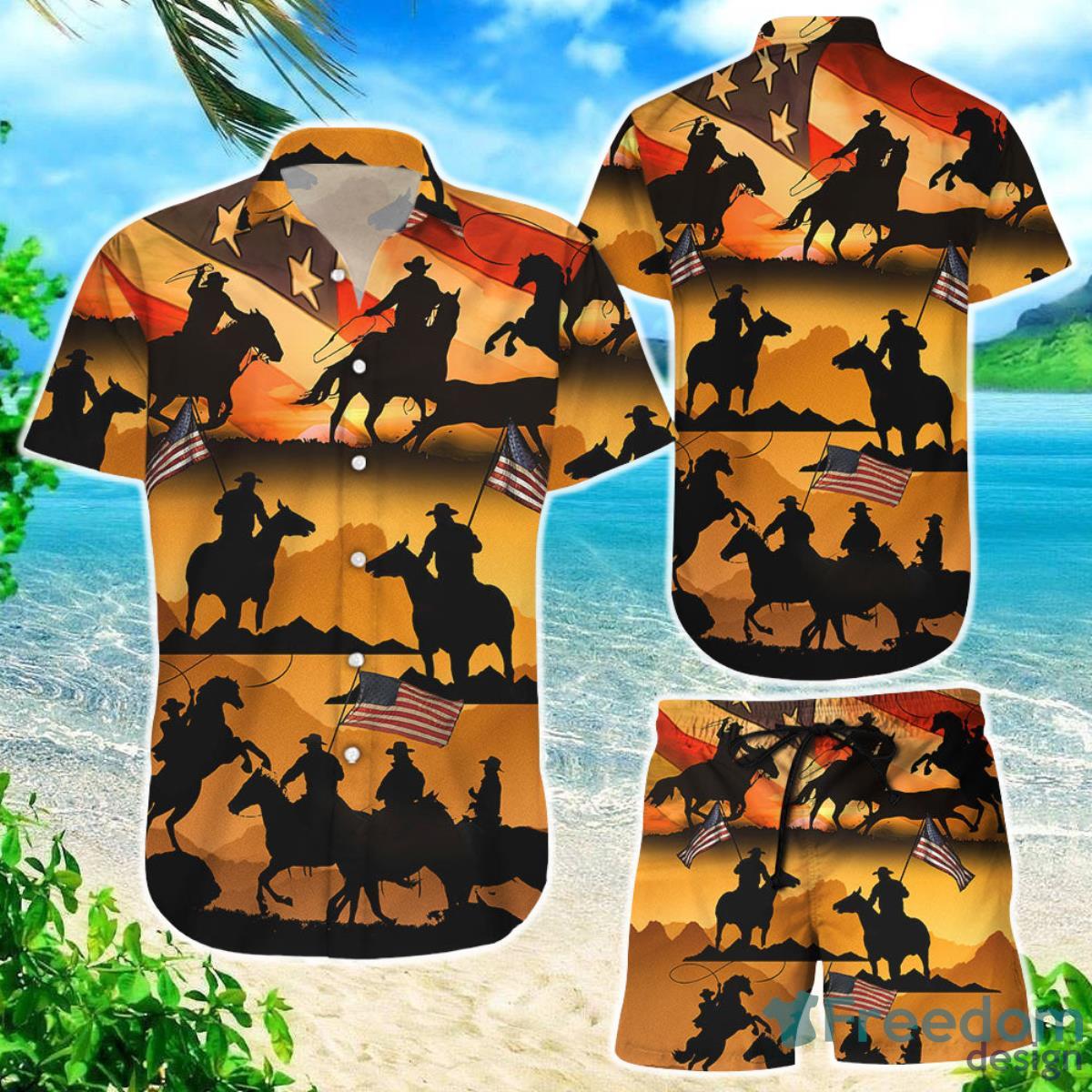 Cowboy Hawaiian Shirt American Cowboy Silhouette At Sunset Hawaii Shirt Beach Vacation Themed Gifts Product Photo 1