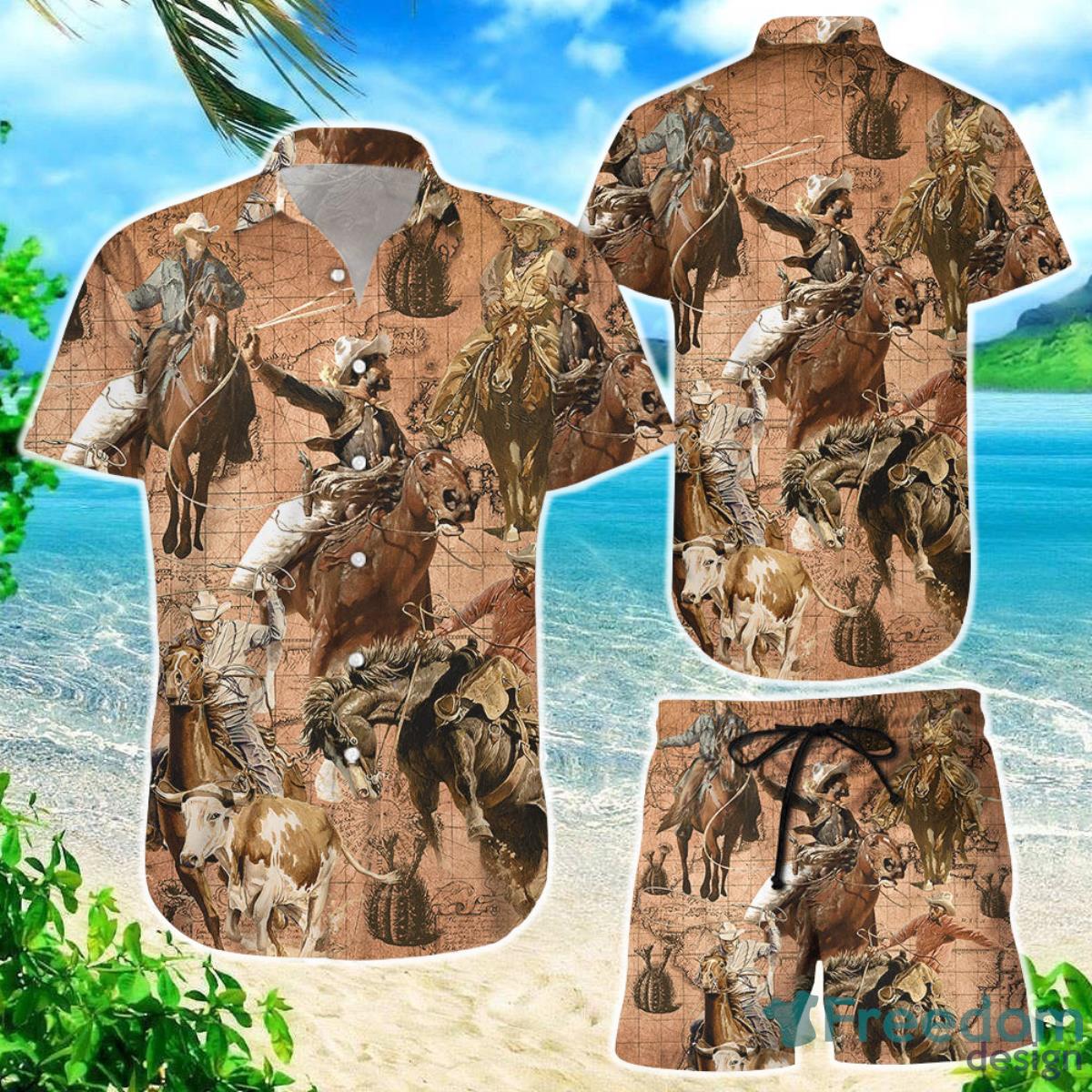 Cowboy Hawaiian Shirt Cowboy Riding Horse Spirit Button Down Shirts Summer Gift For Men Product Photo 1