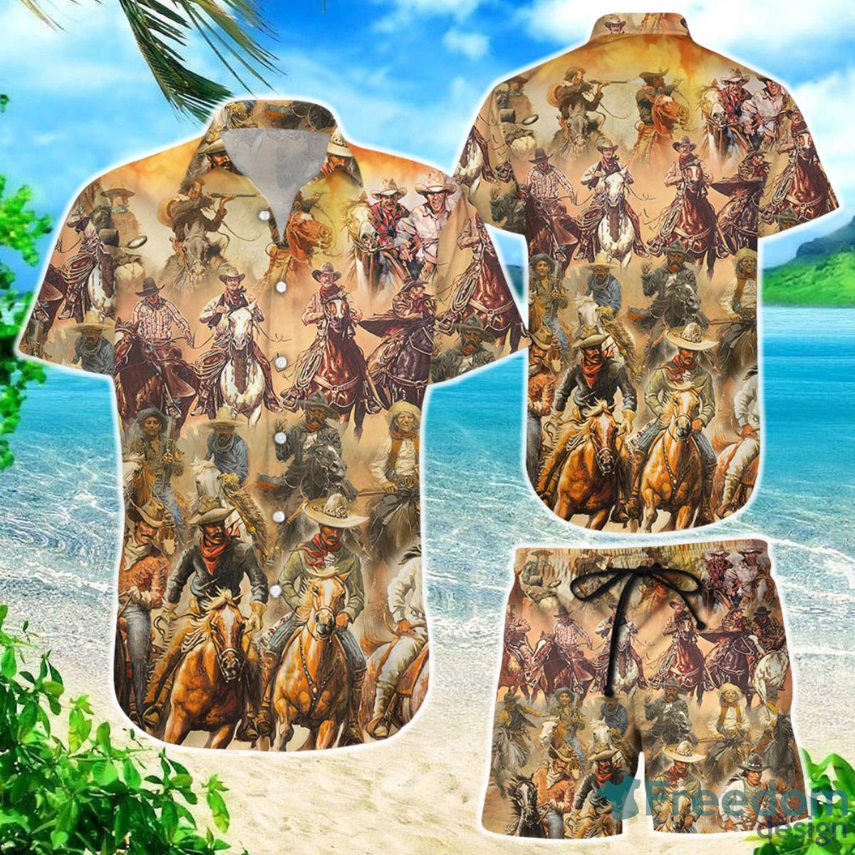 Cowboy Hawaiian Shirt Cowboy Riding Horses Spitrit Button Down Shirts Vintage Gift Ideas Product Photo 1