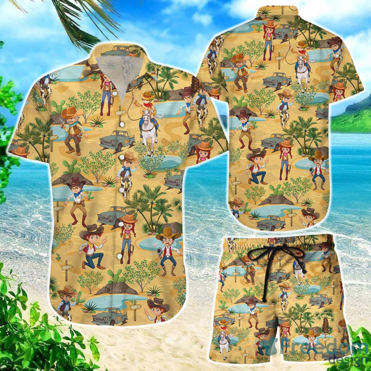 Cowboy Hawaiian Shirt Cowboy Shootin Riding Horse Desert Yellow Hawaii Shirt Gift Ideas For Cowboy Lovers Product Photo 1