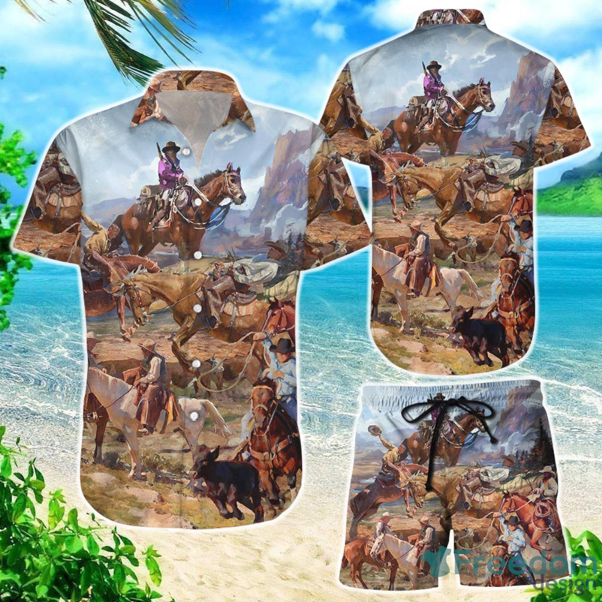 Cowboy Hawaiian Shirt Cowboy Watercolor Riding Horse Western Hawaii Shirt Summer Holiday Gift Product Photo 1