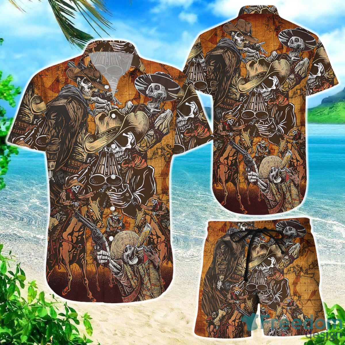 Cowboy Hawaiian Shirt Vintage Cowboy Pirates Skull Map Hawaii Shirt Presents For Summer Holidays Product Photo 1