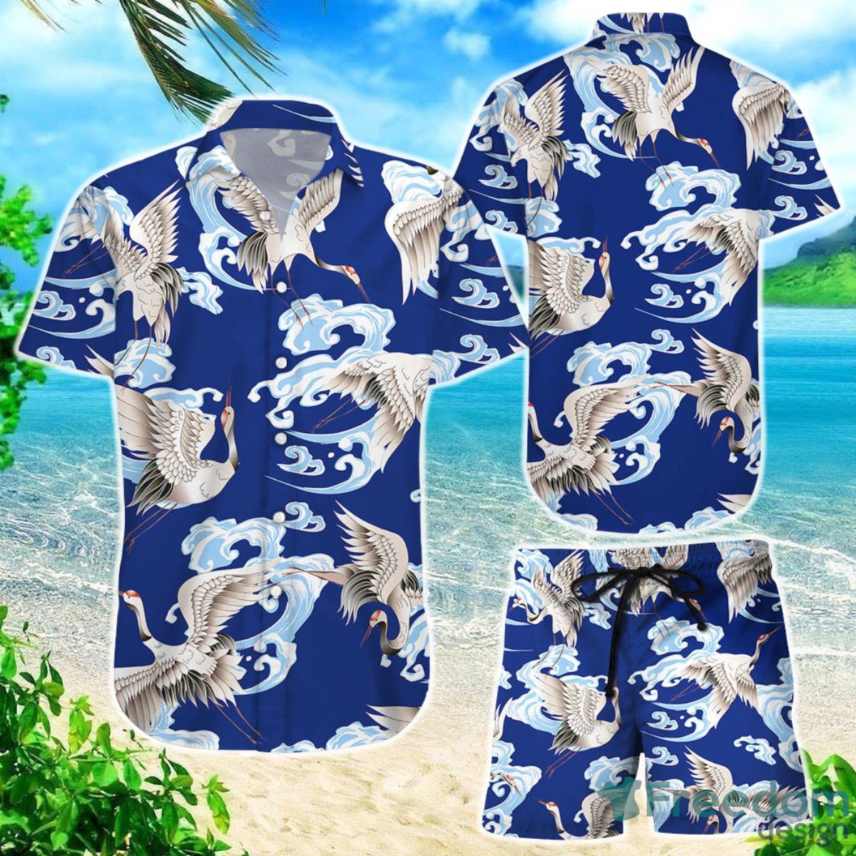 Crane Hawaiian Shirt White Japanese Crane Art Button Down Shirts Gifts For Summer Holiday Product Photo 1