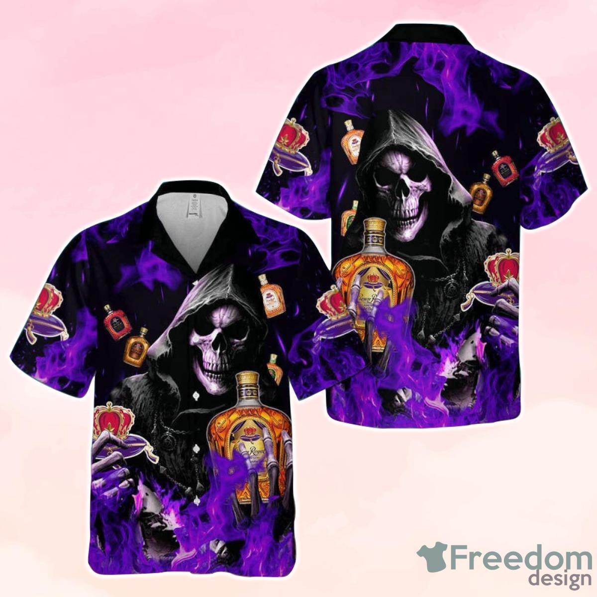 Crown Royal Flame Smiling Death Hawaiian Shirt Perfect Gift Product Photo 1