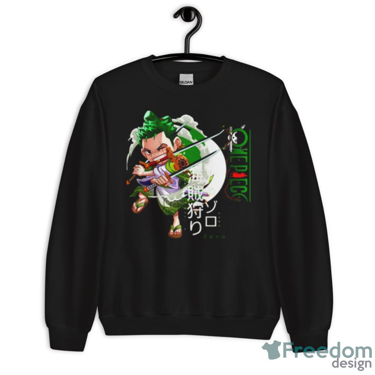 Cute Chibi Of Roronoa Zoro Japanese Text One Piece Manga Shirt image Cute Chibi Of Roronoa Zoro Japanese Text One Piece Manga Shirt - Unisex Crewneck Sweatshirt