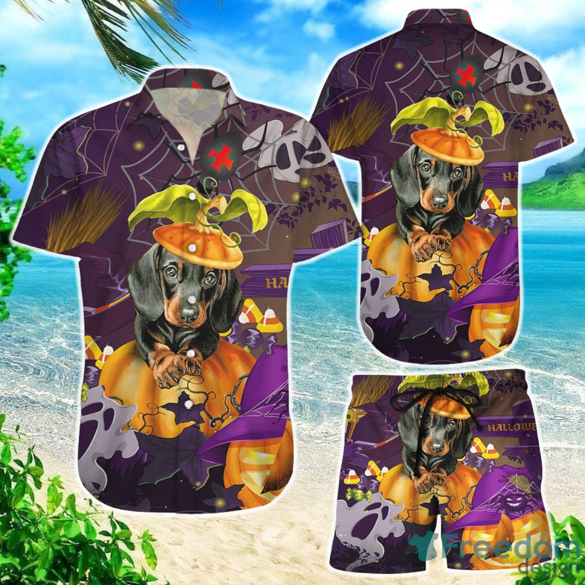 Dachshund Print Hawaiian Shirt Dachshund Halloween Pumpkin Witch Boo Halloween Birthday Gifts Product Photo 1