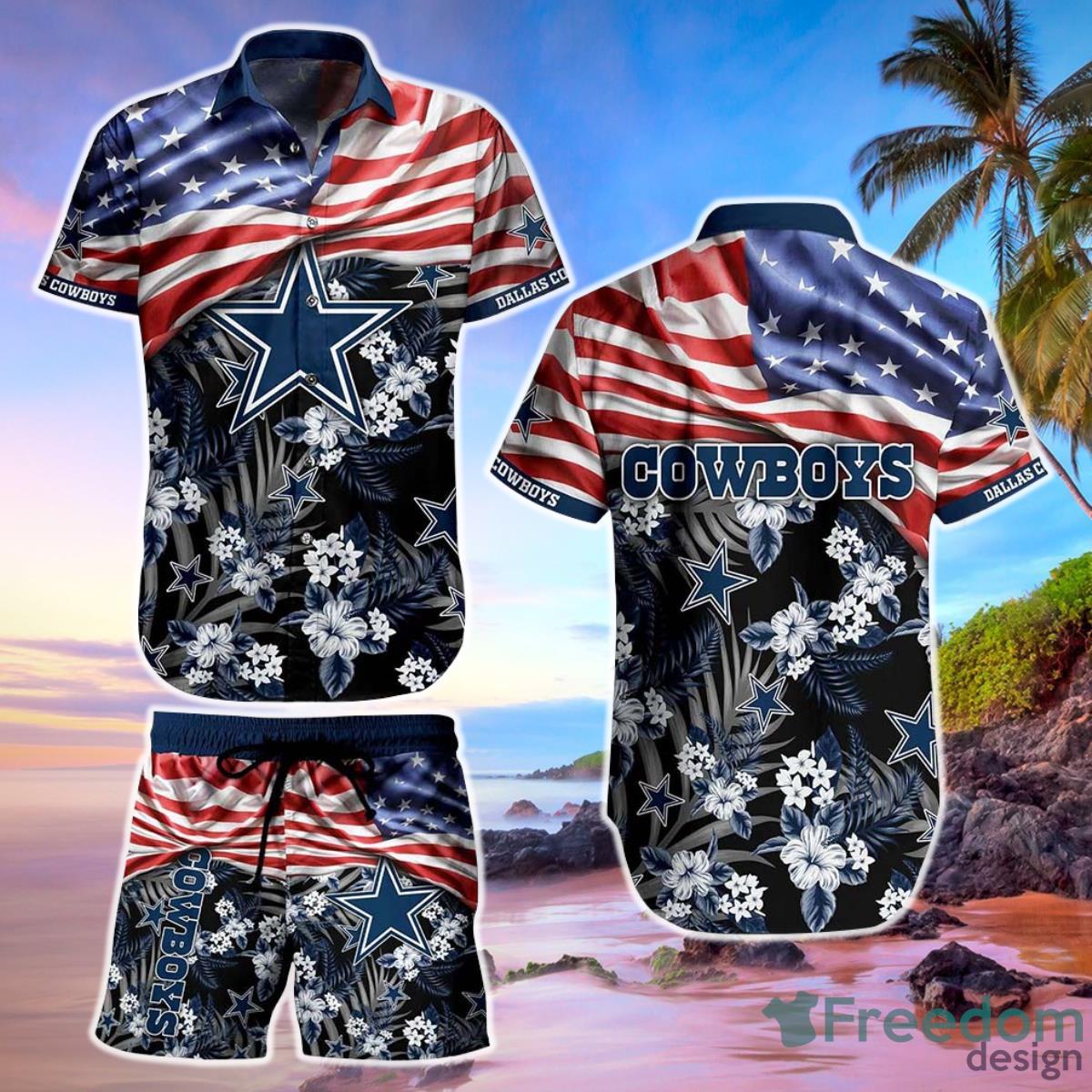 Dallas Cowboys NFL Hawaiian Shirt And Short Summer Tropical Pattern US Flag Best Gift For Sports Product Photo 1