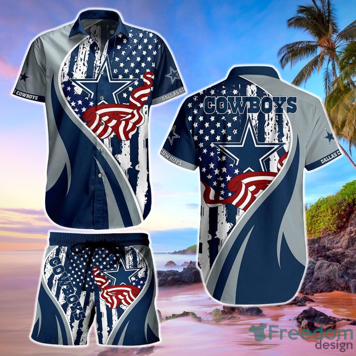 Dallas Cowboys NFL Hawaiian Shirt Vintage US Flag Graphic Summer Gift For Men Women Fan NFL Product Photo 1