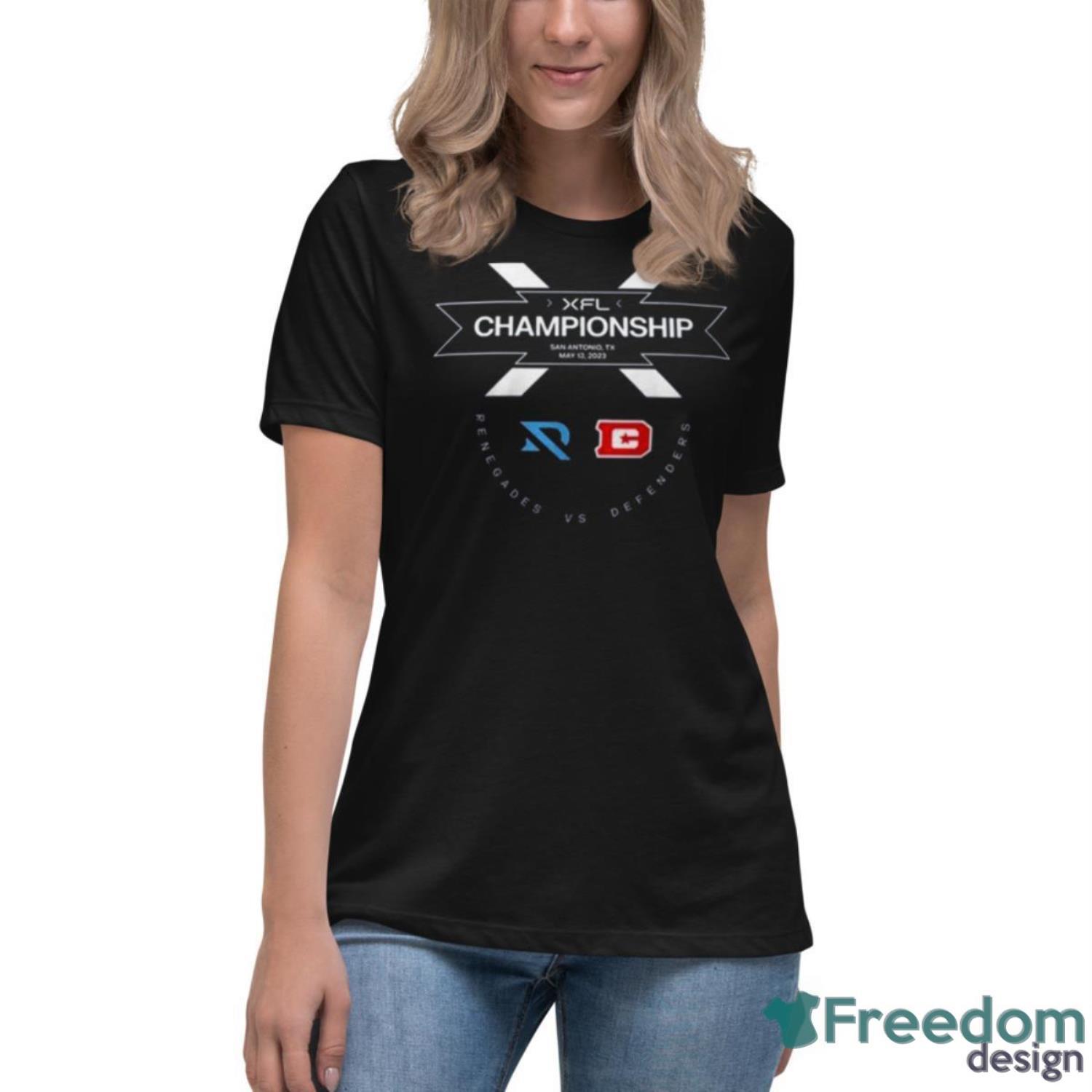 Dc Defender Vs Arlington Renegades 2023 XFL Championship San Antonio Tx Shirt - Womens Relaxed Short Sleeve Jersey Tee Dc Defender Vs Arlington Renegades 2023 XFL Championship San Antonio Tx Shirt - Womens Relaxed Short Sleeve Jersey Tee