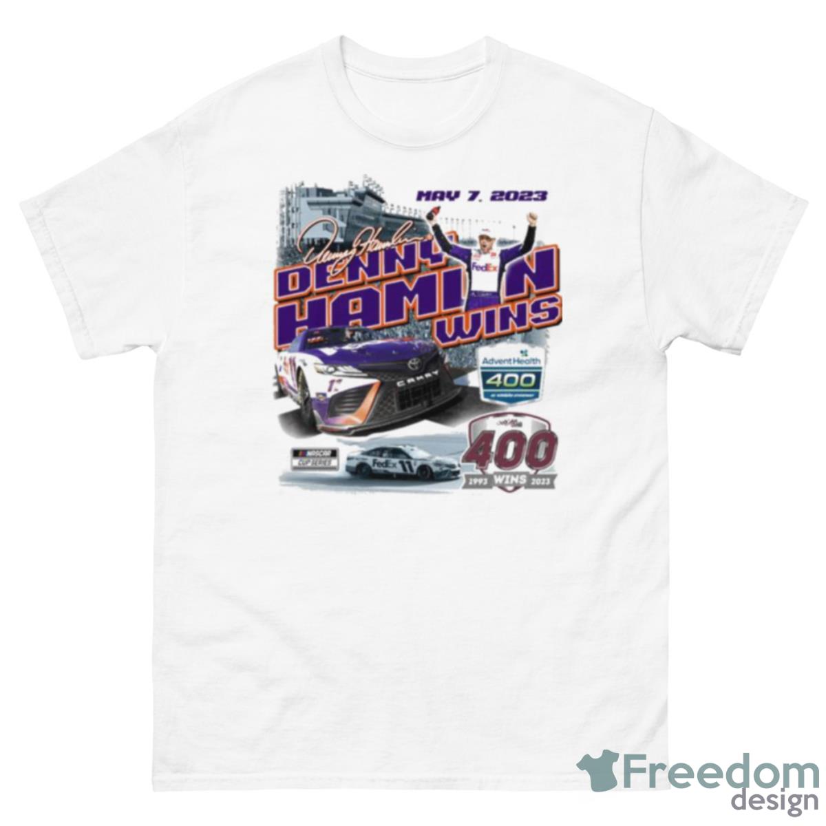 Denny Hamlin Checkered Flag Sports 2023 AdventHealth 400 Race Winner T Shirt - 500 Men’s Classic Tee Gildan