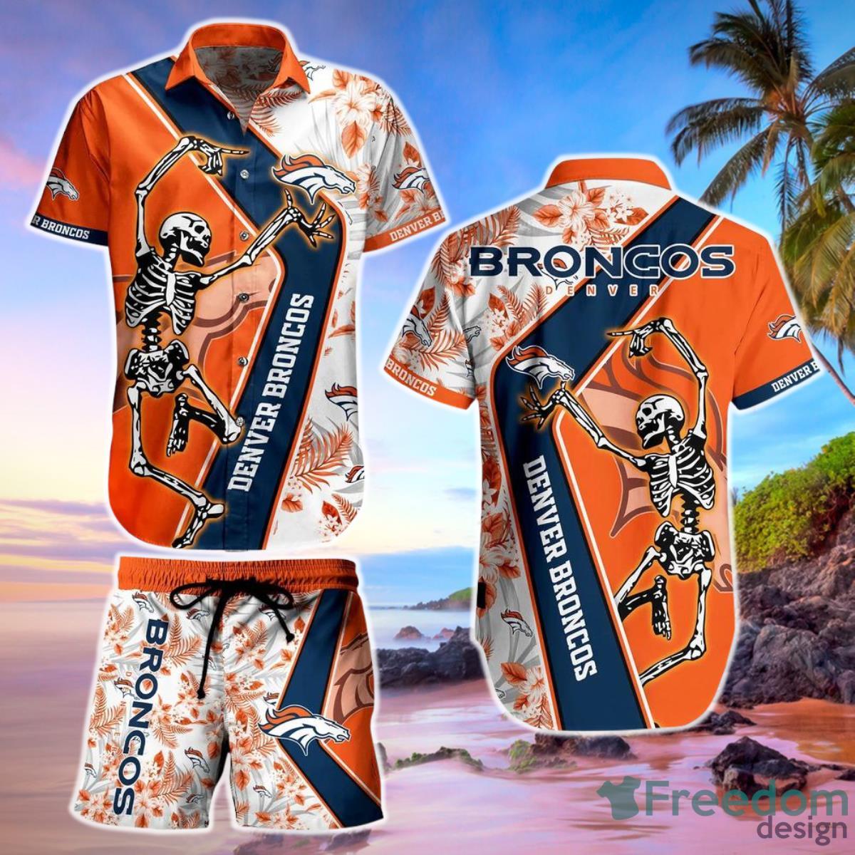 Denver Broncos NFL Hawaiian Shirt And Short Sekeleton Design Hot Short Styles For Men Women Product Photo 1