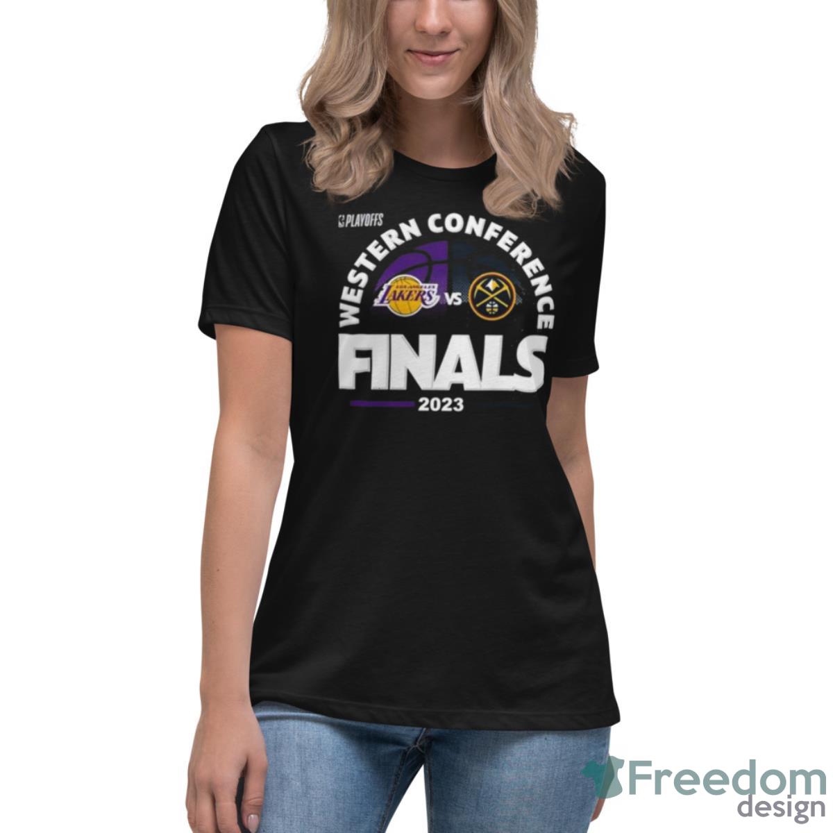 Denver Nuggets Vs Los Angeles Lakers 2023 Western Finals Match Up NBA Playoff Shirt - Womens Relaxed Short Sleeve Jersey Tee Denver Nuggets Vs Los Angeles Lakers 2023 Western Finals Match Up NBA Playoff Shirt - Womens Relaxed Short Sleeve Jersey Tee