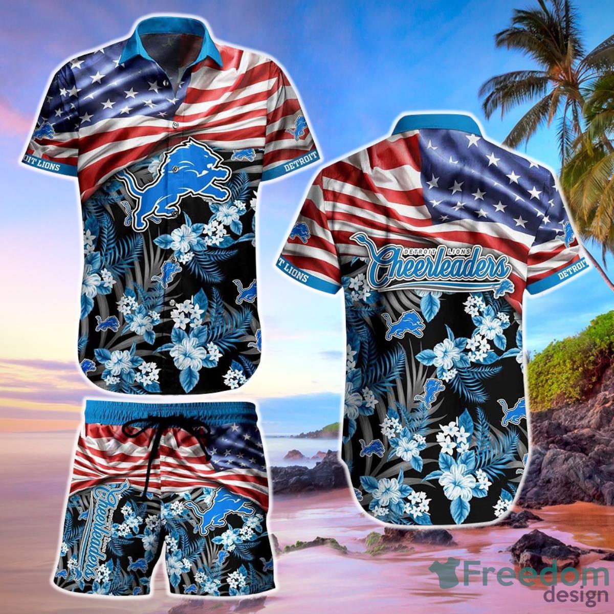 Detroit Lions NFL Vintage US Flag Hawaiian Shirt And Shorts