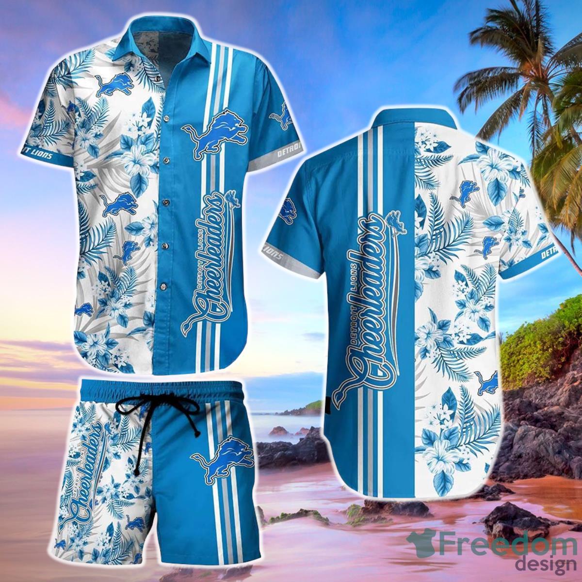 Detroit Lions NFL Hawaiian Shirt and Short Tropical Pattern Summer Shirt Style New Gift For Best Fan Product Photo 1