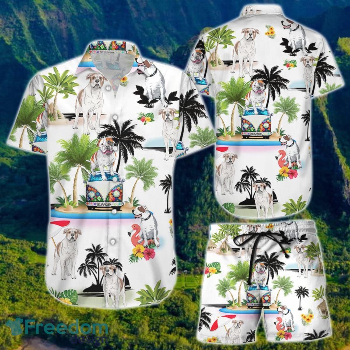 Dog Hawaiian Shirt And Short For Men And Women American Bulldog Vacation Product Photo 1