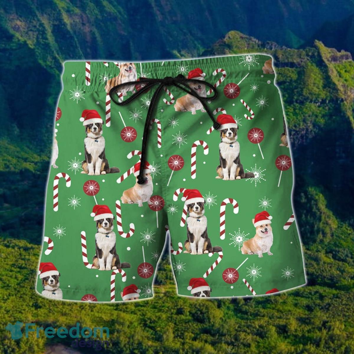 Dog Wearing Christmas Hat Hawaii Shirt And Short For Men And Women Product Photo 2