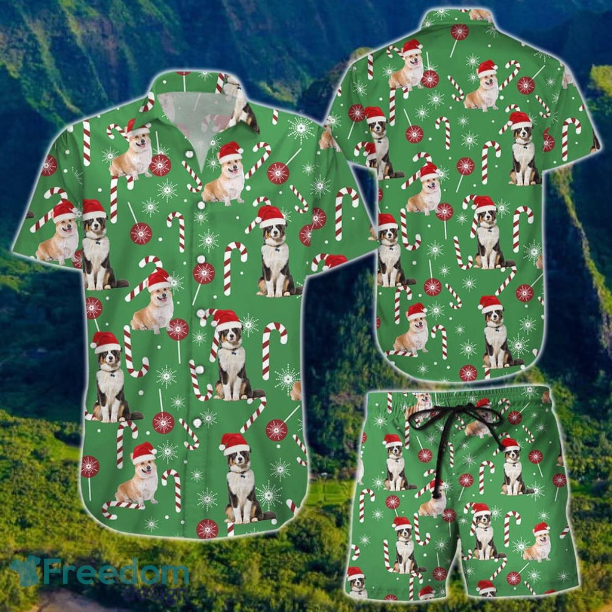 Dog Wearing Christmas Hat Hawaii Shirt And Short For Men And Women Product Photo 1