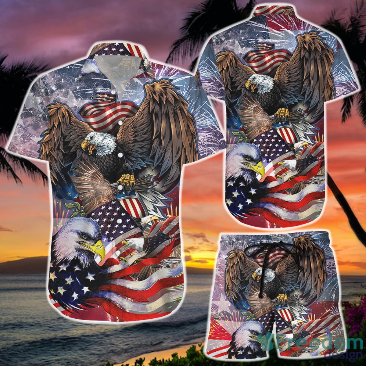 Eagle American Flag Eagle Hawaii Shirt  and Short  Gifts Product Photo 1