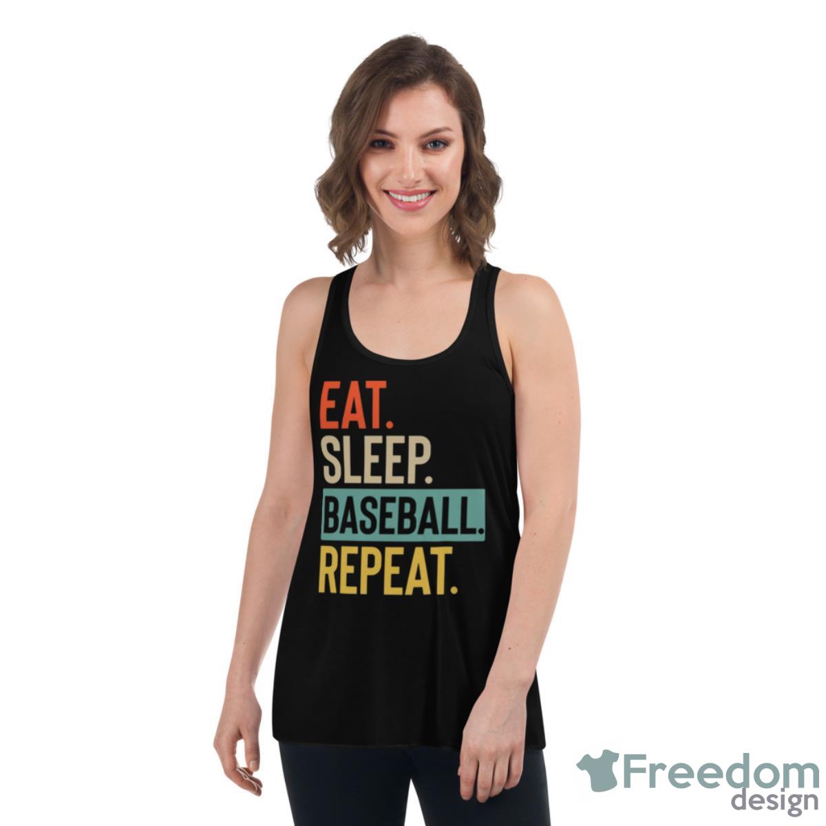 Eat Sleep Baseball Repeat Retro Shirt - Womens Flowy Racerback Tank Eat Sleep Baseball Repeat Retro Shirt - Womens Flowy Racerback Tank