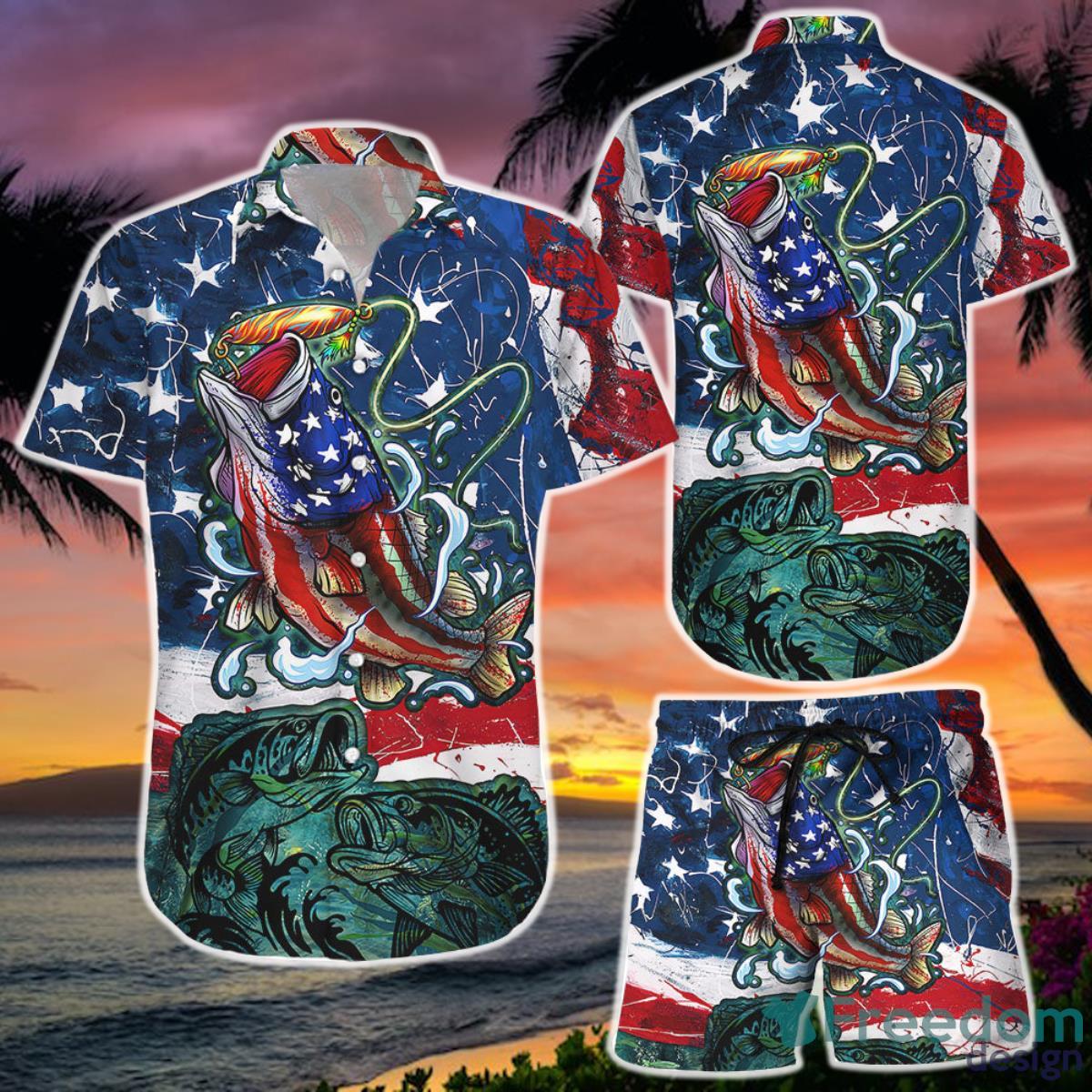 Fishing American USA Flag Hawaii Shirt  and Short Cool Fishing Gifts Product Photo 1