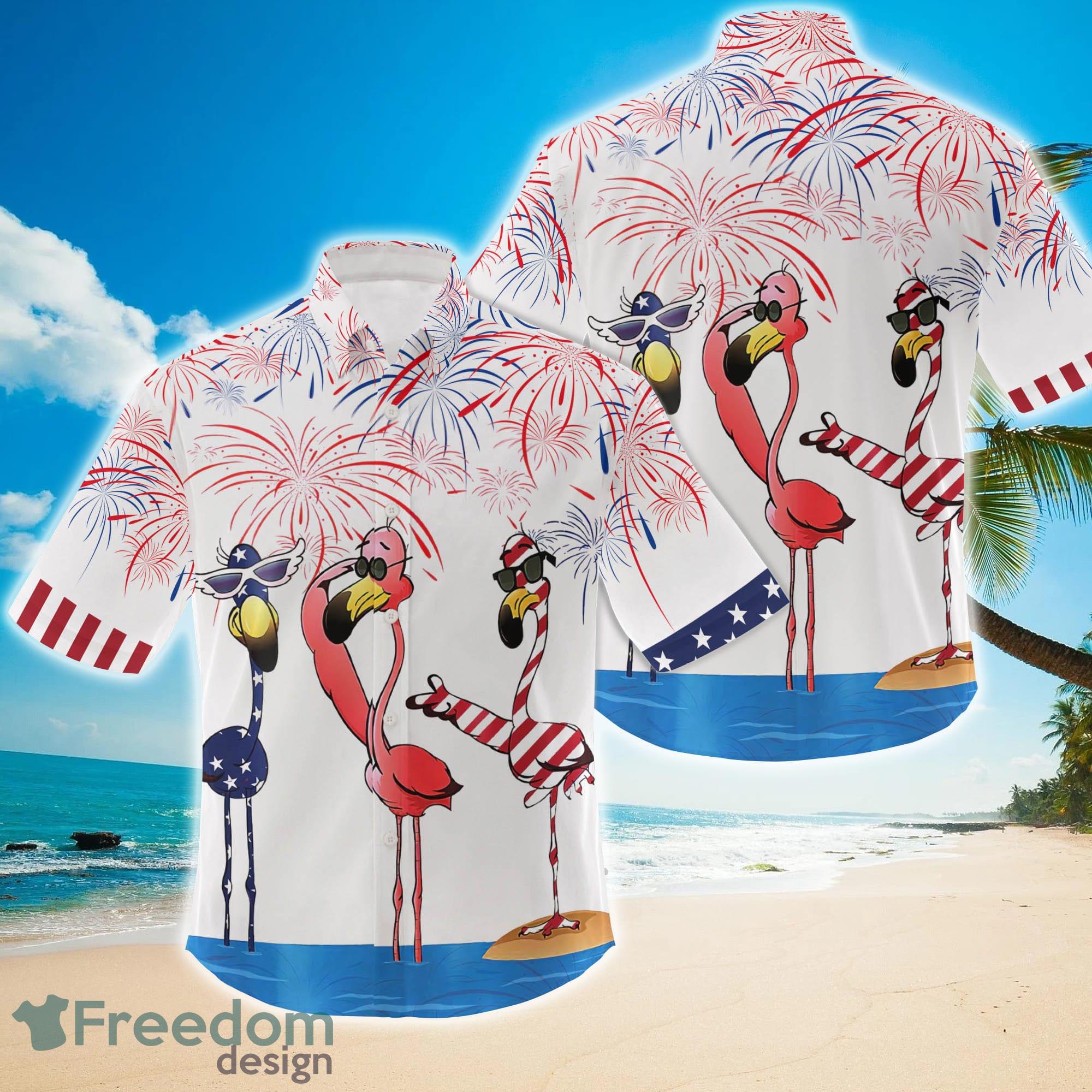 Flamingo Fireworks Independence Day Is Coming Hawaiian Shirt Product Photo 1