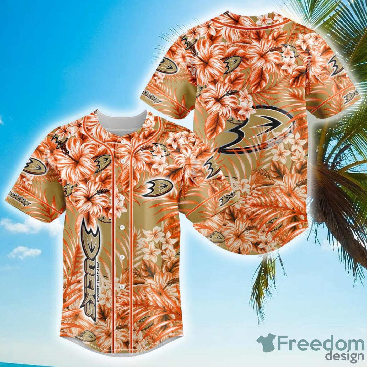 Floral NHL Anaheim Ducks Hawaiian Design Baseball Jersey For Men And Women Product Photo 1