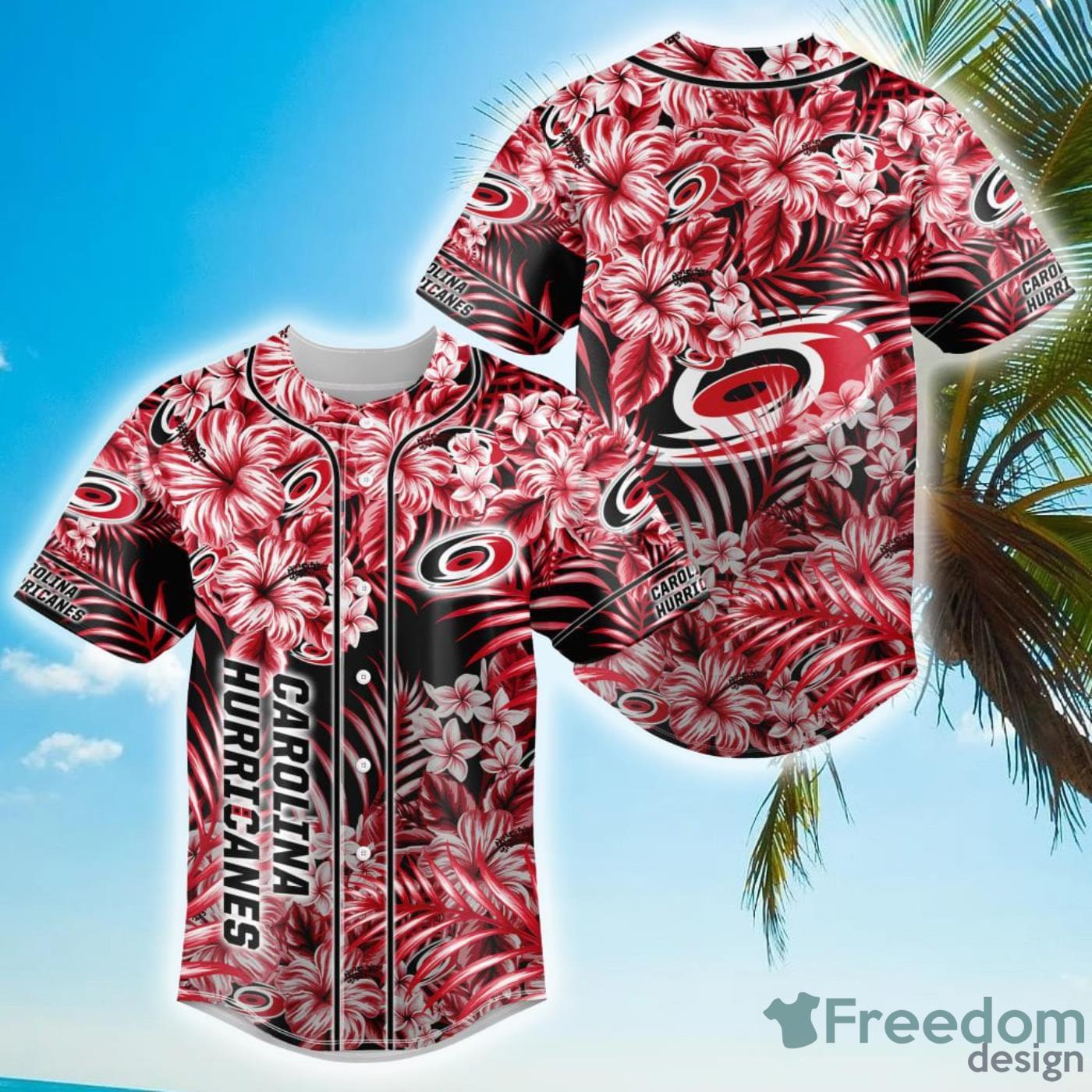 Floral NHL Carolina Hurricanes Hawaiian Design Baseball Jersey For Men And Women Product Photo 1