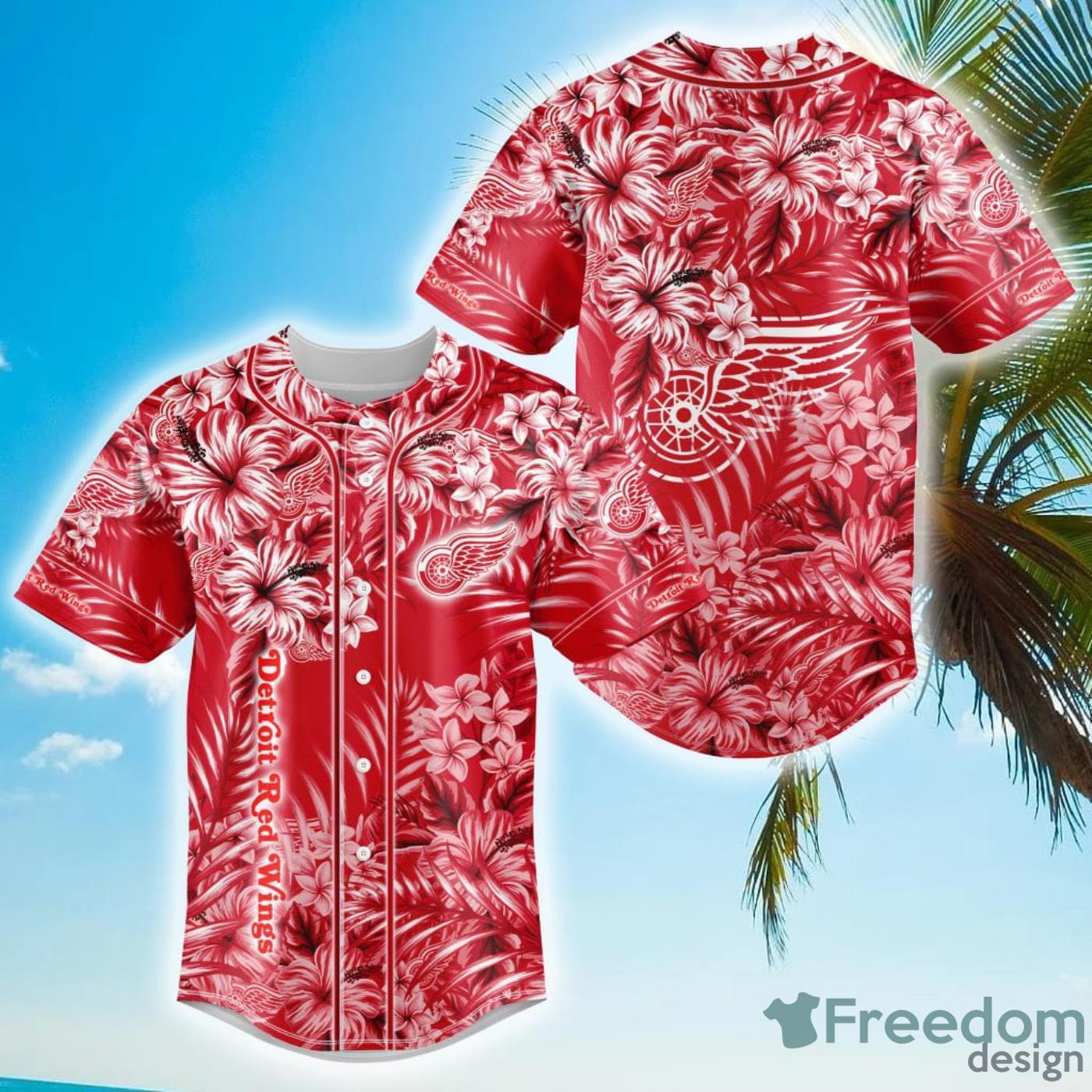 Floral NHL Detroit Red Wings Hawaiian Design Baseball Jersey For Men And Women Product Photo 1