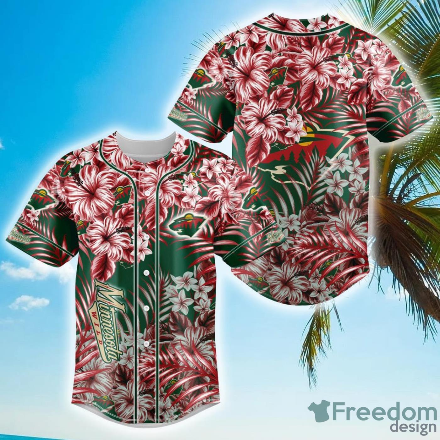 Floral NHL Minnesota Wild Hawaiian Design Baseball Jersey For Men And Women Product Photo 1