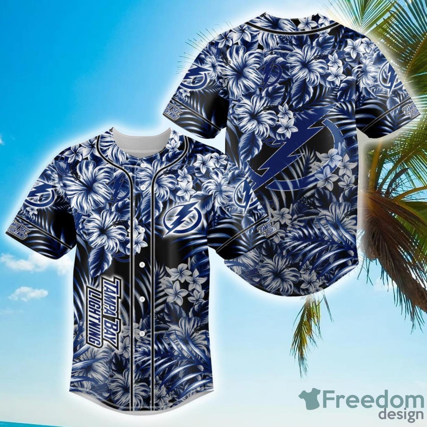 Floral NHL Tampa Bay Lightning Hawaiian Design Baseball Jersey For Men And Women Product Photo 1