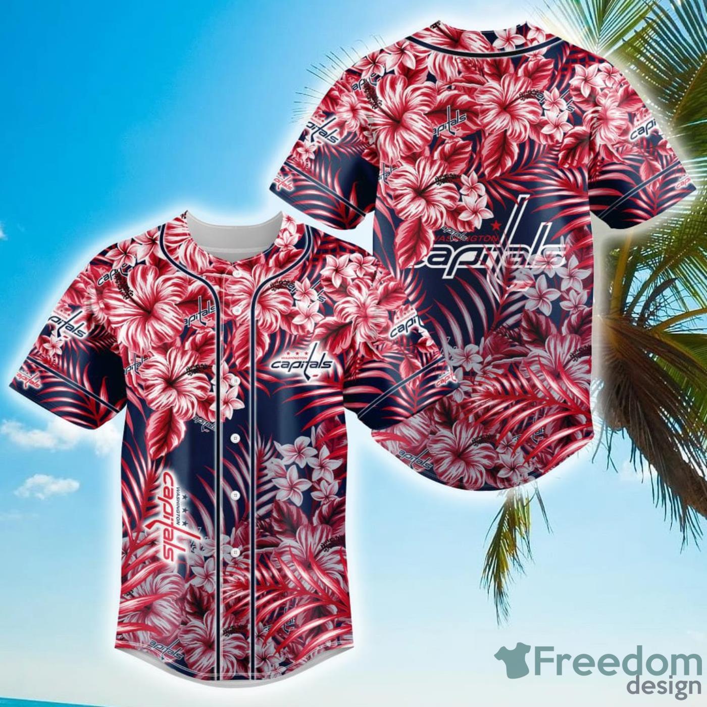 Floral NHL Washington Capitals Hawaiian Design Baseball Jersey For Men And Women Product Photo 1