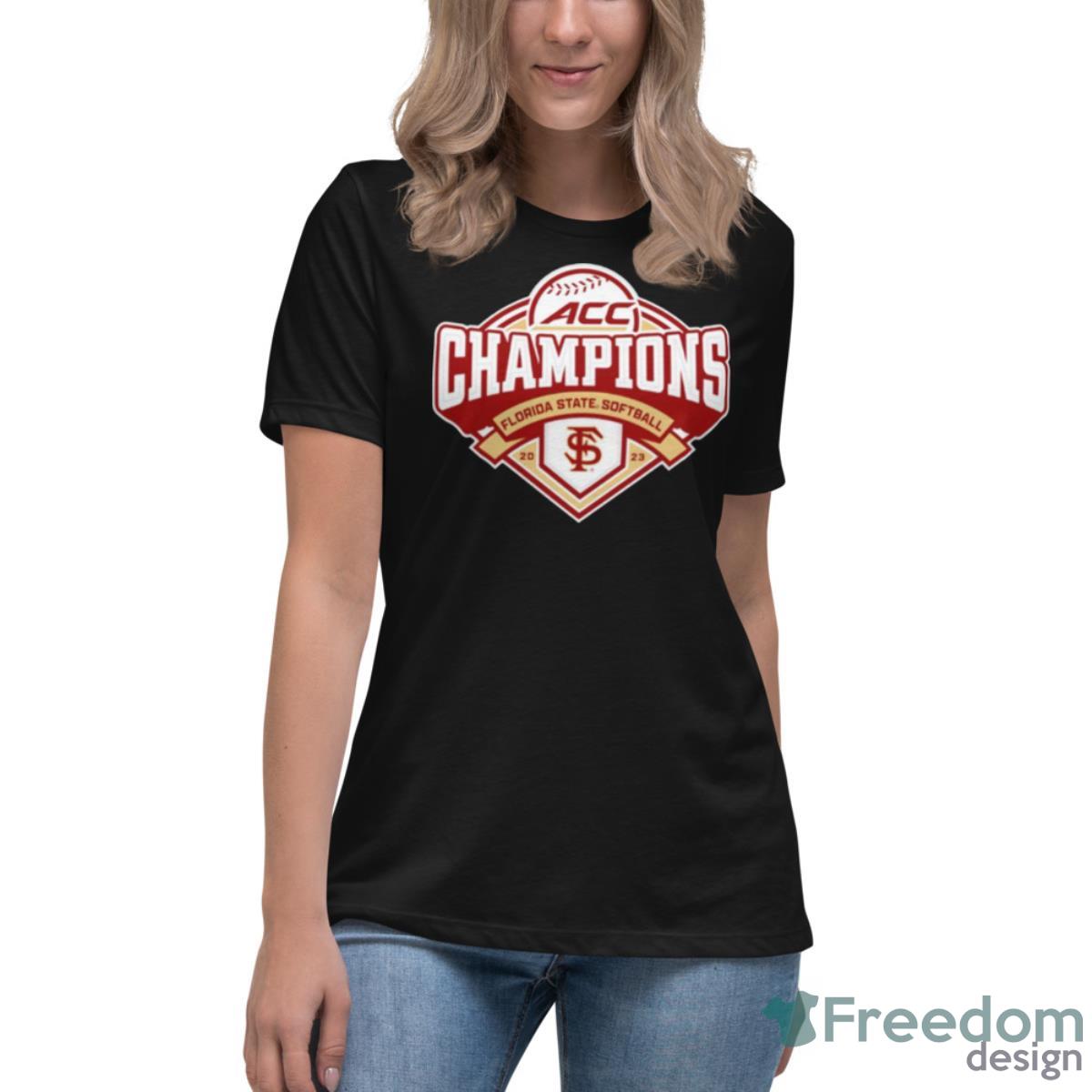 Florida State Seminoles NCAA ACC Softball Conference Tournament Champions 2023 Shirt - Womens Relaxed Short Sleeve Jersey Tee Florida State Seminoles NCAA ACC Softball Conference Tournament Champions 2023 Shirt - Womens Relaxed Short Sleeve Jersey Tee