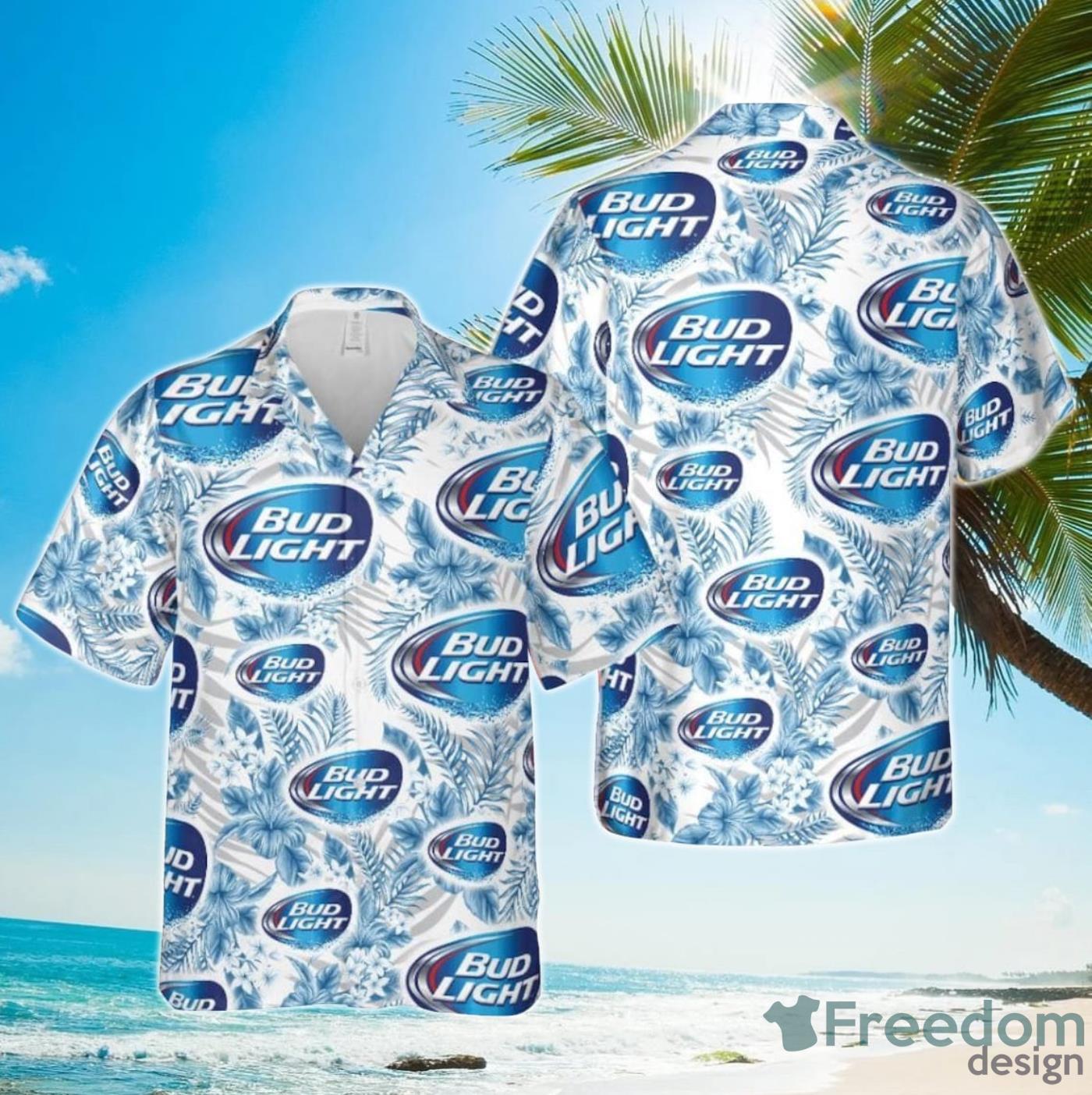 Funny Beer Party Bud Light Blue Hawaiian Shirt Product Photo 1