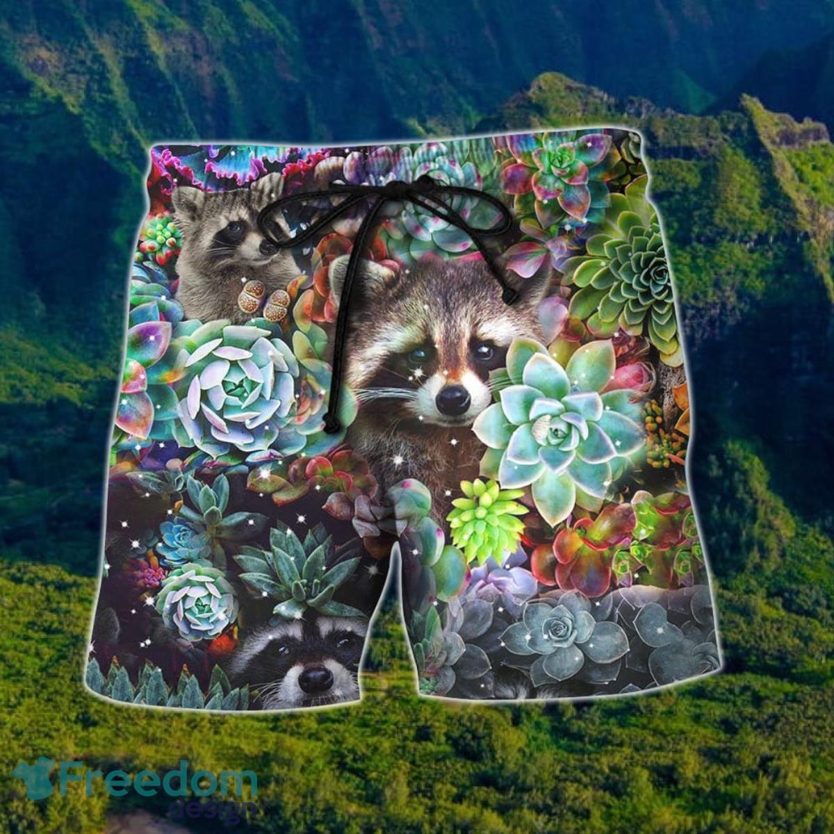 Funny Raccoon With Lotus Stone Hawaiian Shirt And Short For Men And Women Product Photo 2