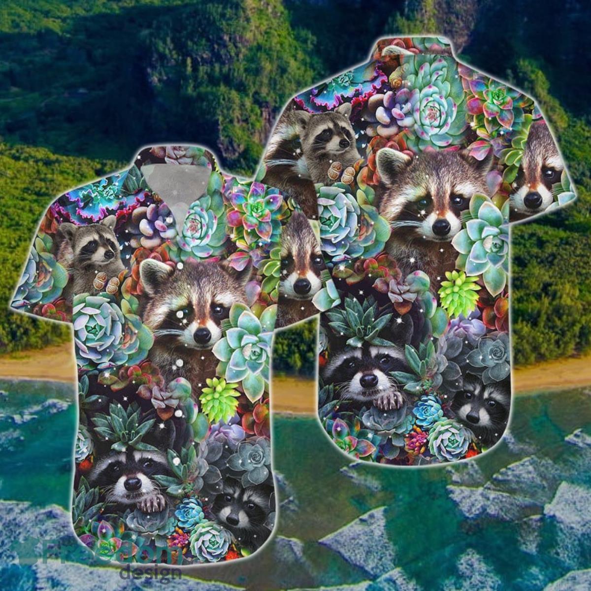 Funny Raccoon With Lotus Stone Hawaiian Shirt And Short For Men And Women Product Photo 3 Funny Raccoon With Lotus Stone Hawaiian Shirt And Short For Men And Women Product Photo 3