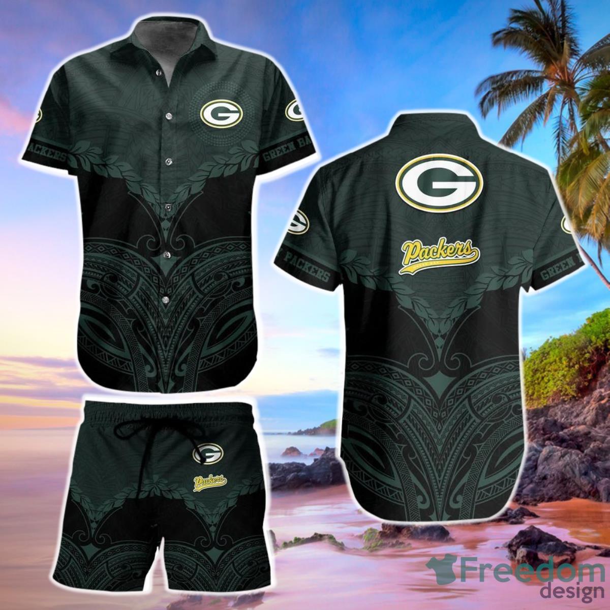 Green Bay Packers Football Nfl Hawaiian Shirt and Short Polynesian Pattern New Summer Product Photo 1