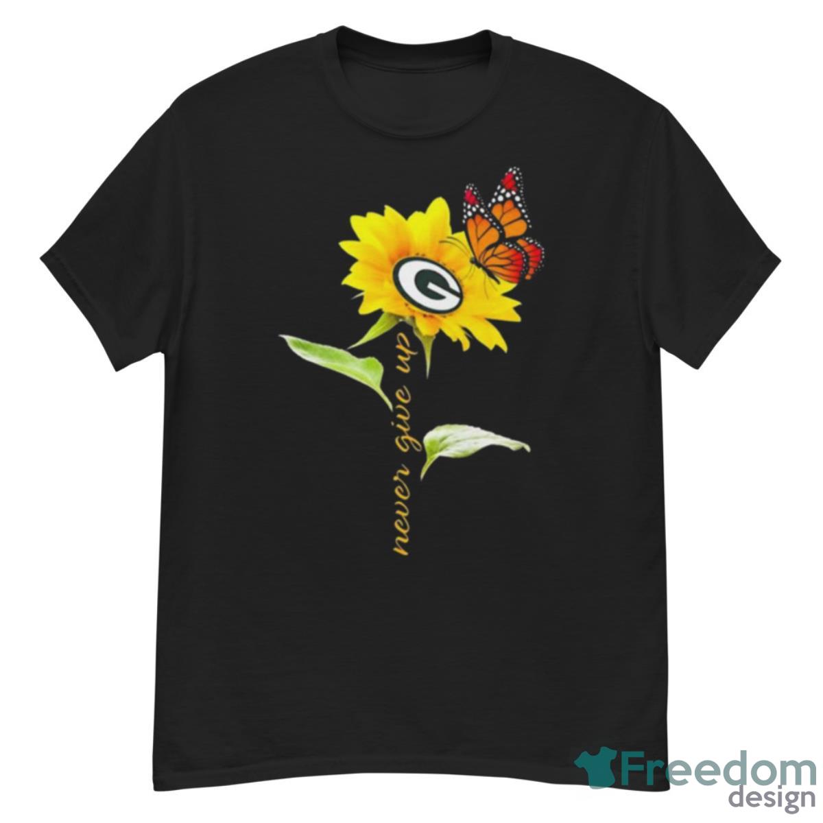 Green Bay Packers Never Give Up Sunflower Butterfly Shirt - G500 Men’s Classic T-Shirt