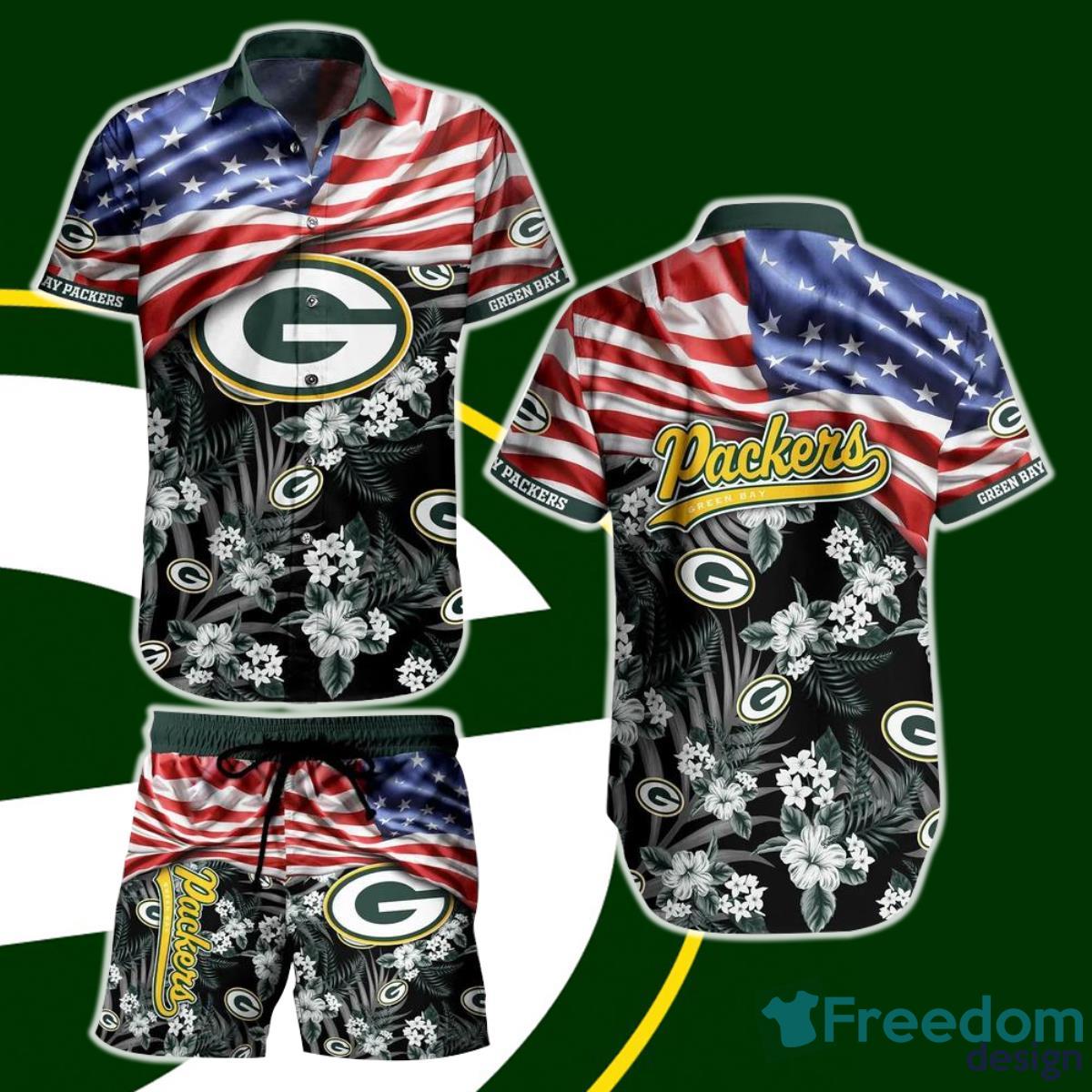 Green Bay Packers Nfl Hawaiian Shirt And Short Summer Tropical Pattern Us Flag Best Gift For Sports Enthusiast Product Photo 1