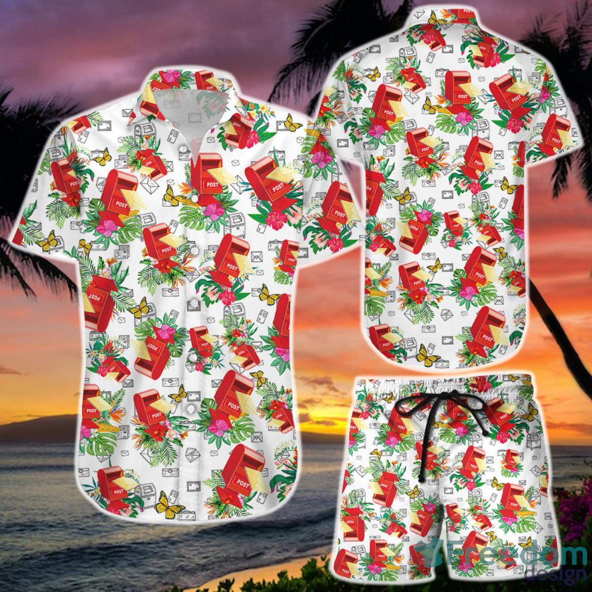 Green Leaves Hawaiian Shirt and Short Tropical Postal Worker Red Mail Box Hawaii Shirt Unique Product Photo 1