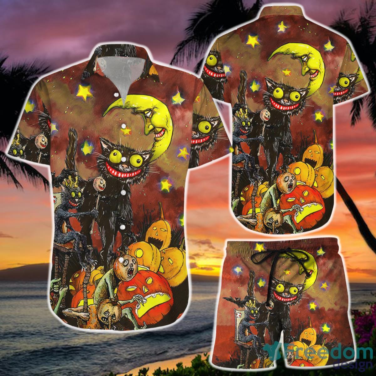 Halloween Cat Zombie King Bat Pumpkin Hawaii Shirt and Short  Funny Halloween Gifts Product Photo 1