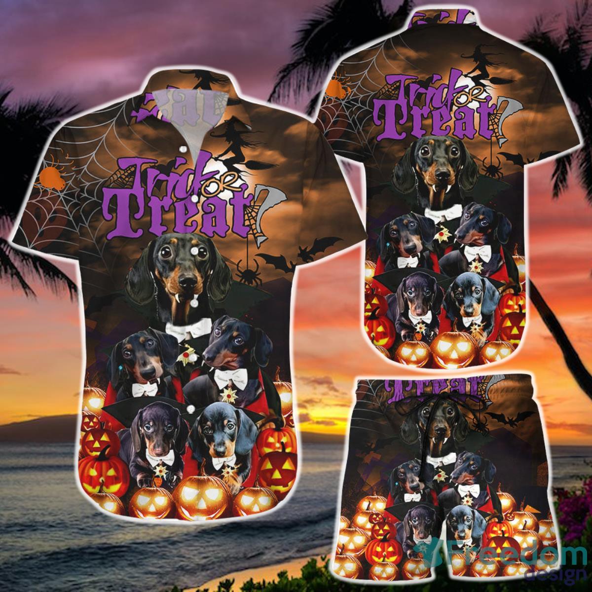 Halloween Dachshund Shirt Trick Or Treat Hawaiian Shirt and Short Dachshund Items Gifts Product Photo 1