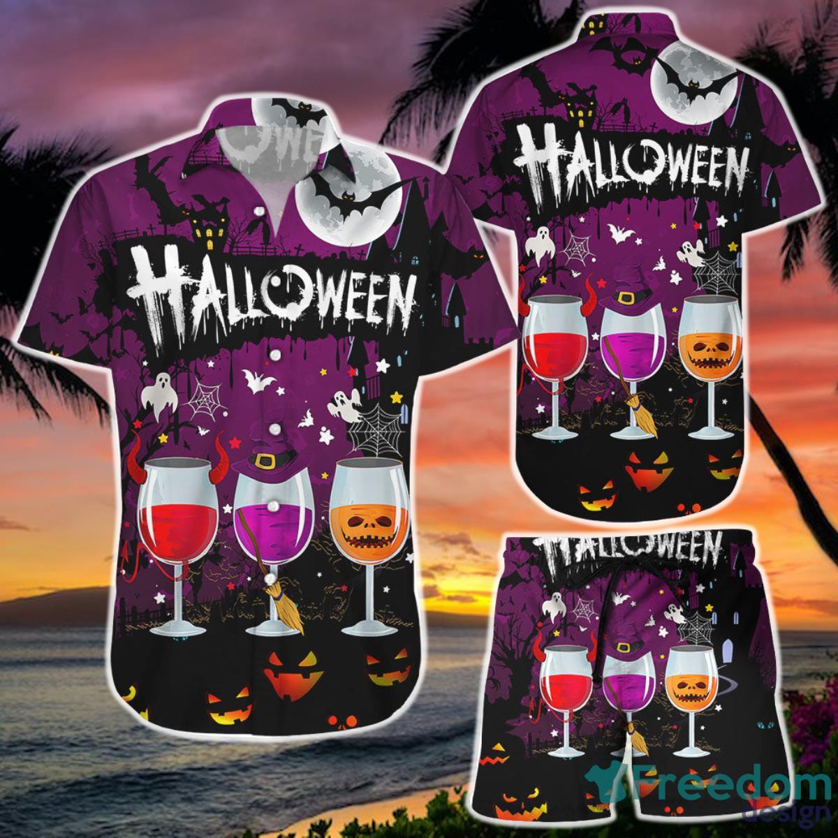 Halloween Wine Shirt Scary Wine Halloween Hawaiian Shirt and Short Spooky Gifts For Her Product Photo 1