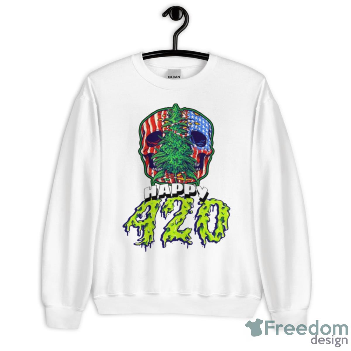 Happy 420 American Flag Skull And Plant Shirt - Unisex Heavy Blend Crewneck Sweatshirt