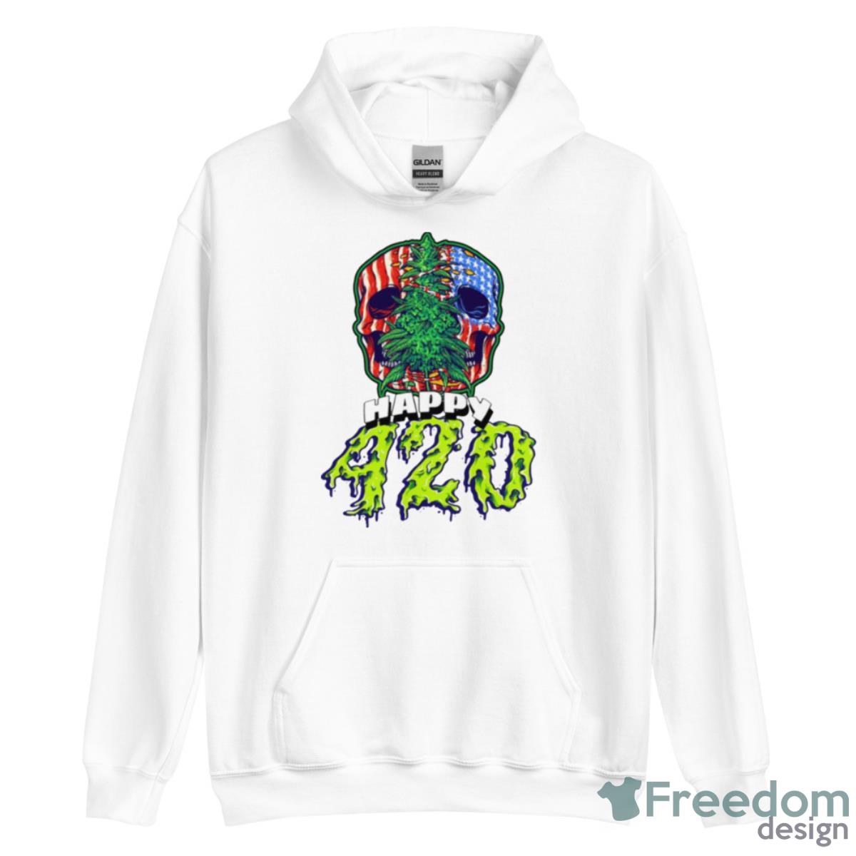 Happy 420 American Flag Skull And Plant Shirt - Unisex Heavy Blend Hooded Sweatshirt Happy 420 American Flag Skull And Plant Shirt - Unisex Heavy Blend Hooded Sweatshirt