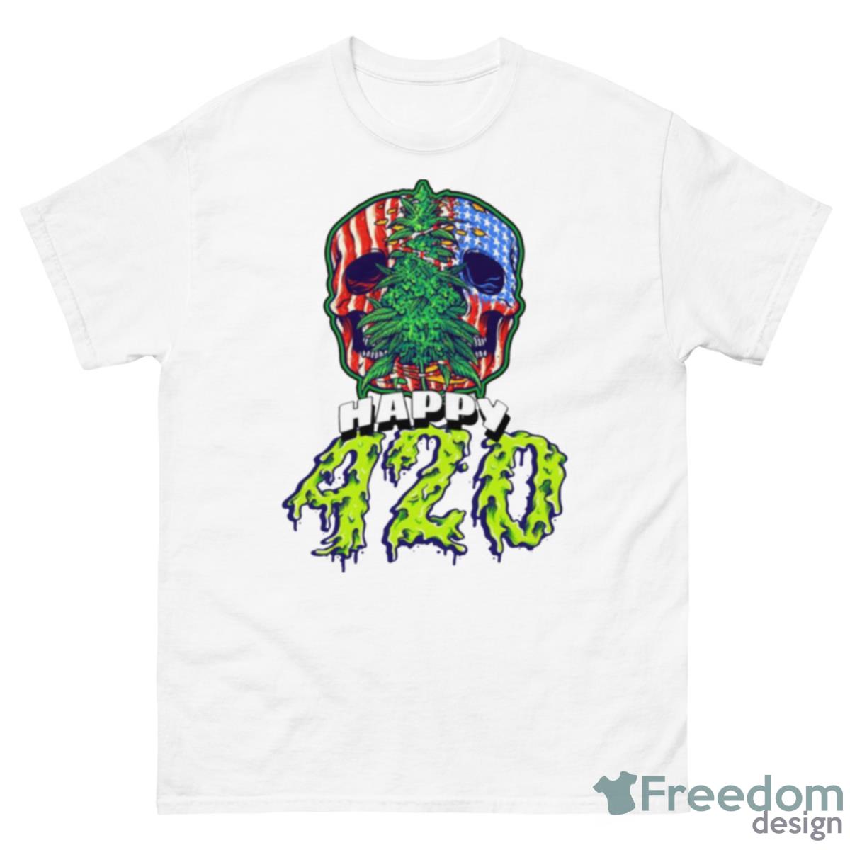 Happy 420 American Flag Skull And Plant Shirt - 500 Men’s Classic Tee Gildan