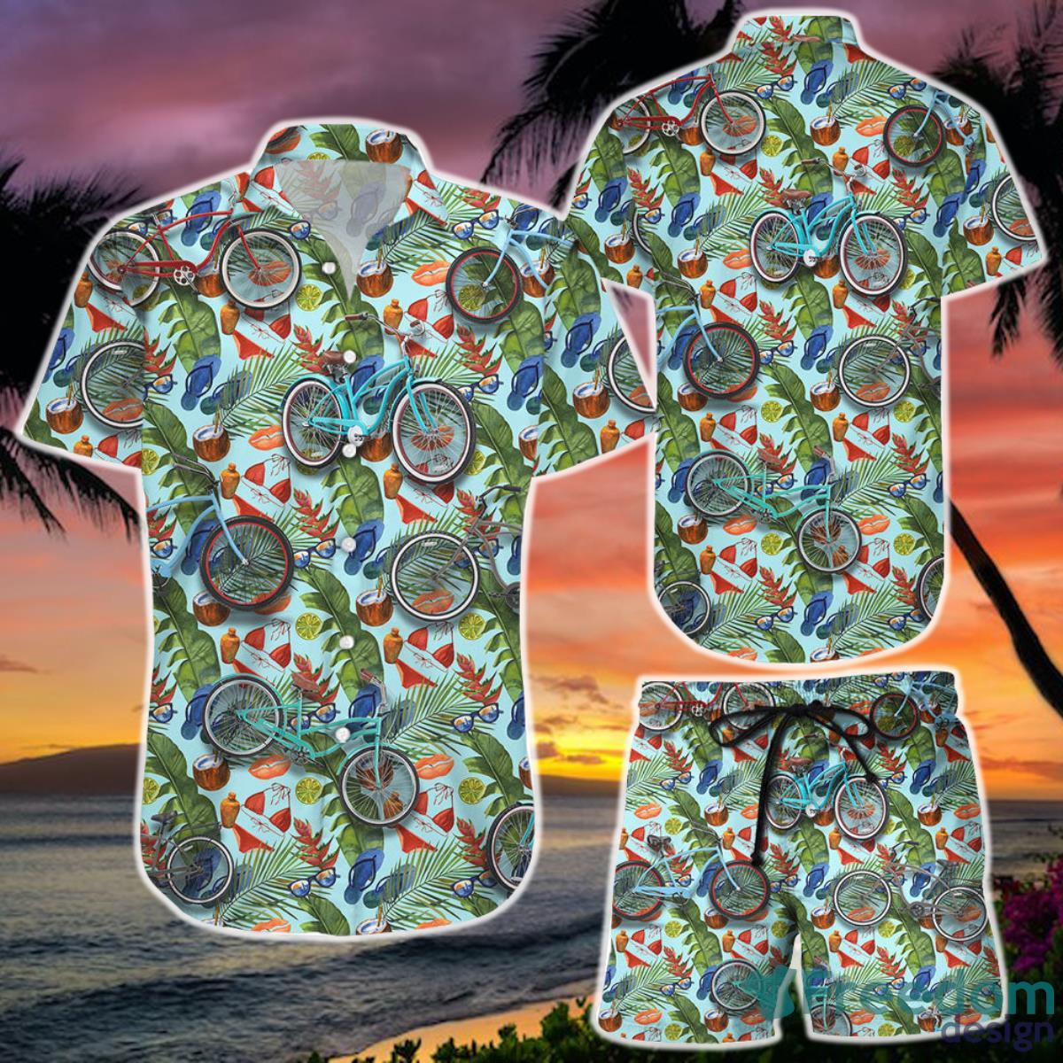 Hawaiian Bike Shirt and Short Tropical Bike Aloha Button Down Shirts Summer Holiday Gifts For Him Product Photo 1