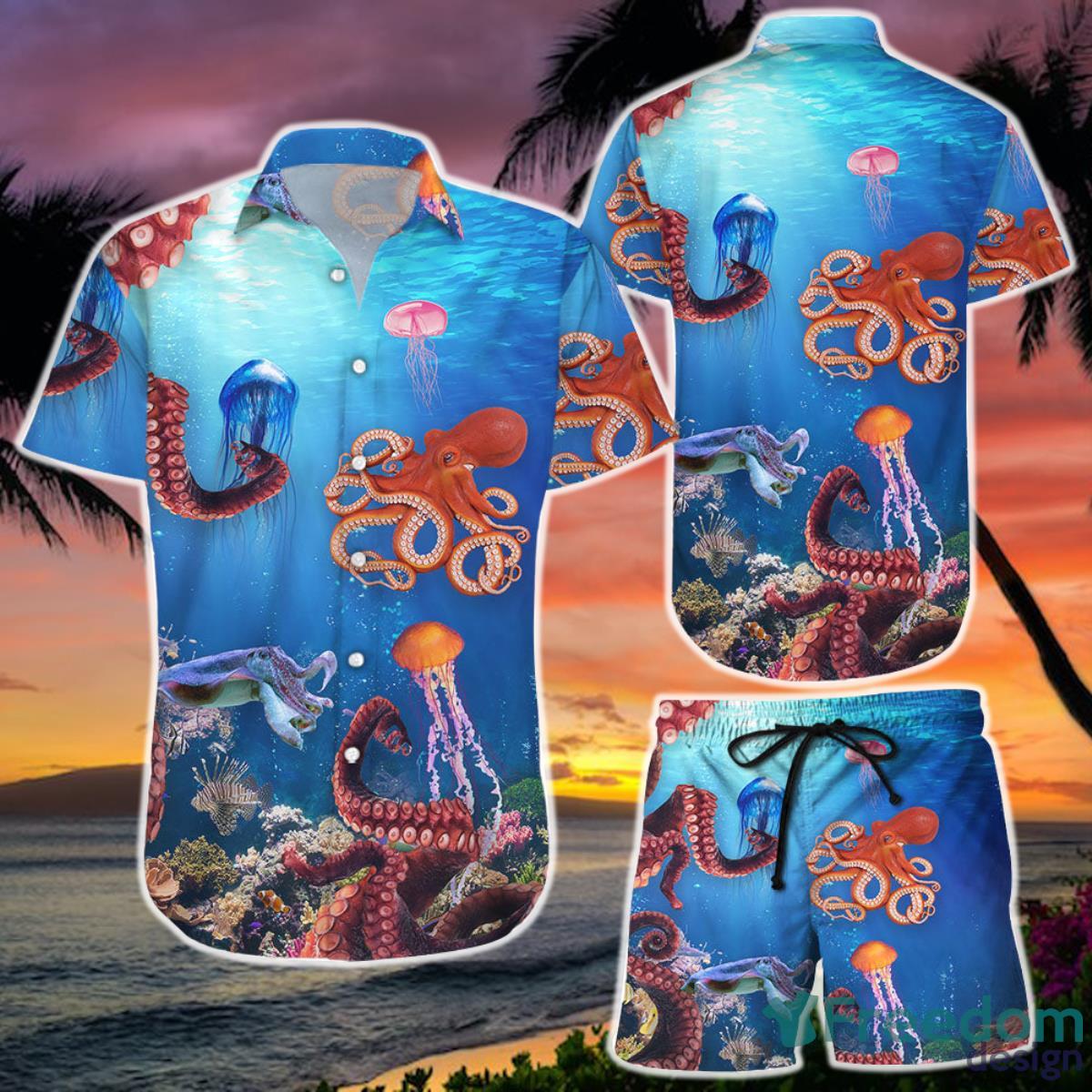 Hawaiian Ocean Shirts Jellyfish And Octopus Hawaii Shirt  and Short  Ocean Themed Presents Product Photo 1