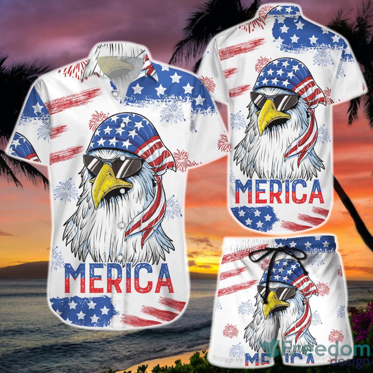 Hawaiian Shirts and Short  Eagle American Flag Fireworks Independence Day Bald Eagle Gifts Product Photo 1